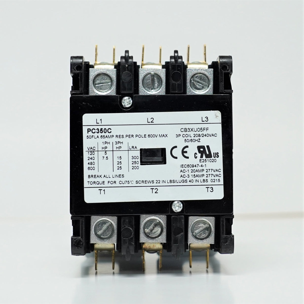 PC350C Triple Three Pole 50 Amps 208/240 Volts A/C Contactor