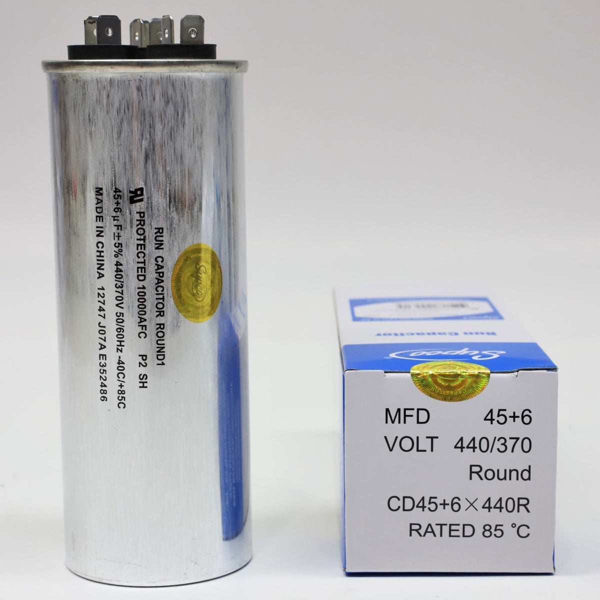 Supco CD45+6X440R HVAC Motor Round Dual Run Capacitor 45 + 6 MFD 440 Volts
