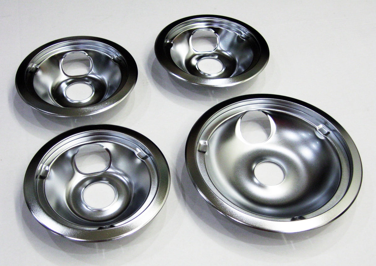 Range Burner Drip Pan Bowl Bib Set for GE 3 of WB31K5024 1 of WB31K5025 Chrome