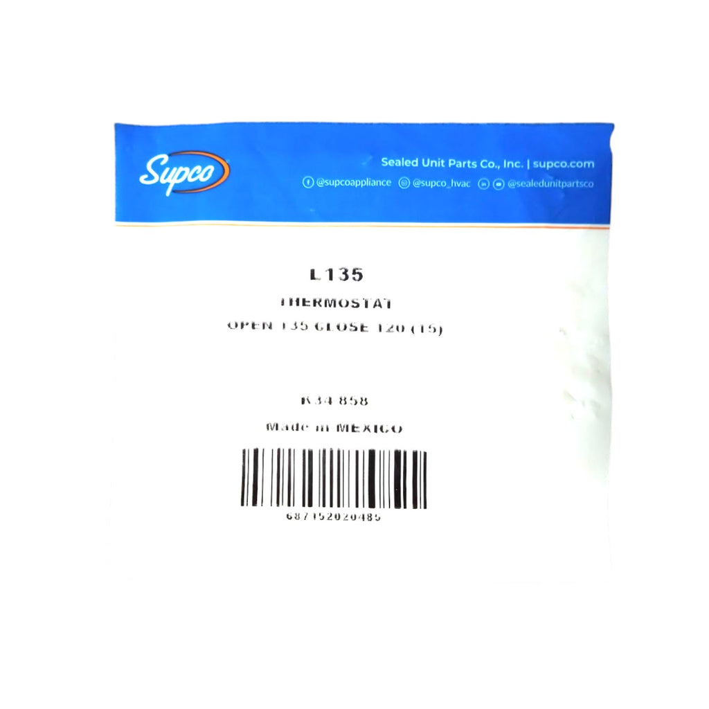 Supco L135-15 Heater Limit Thermostat Thermodisc Open On Rise