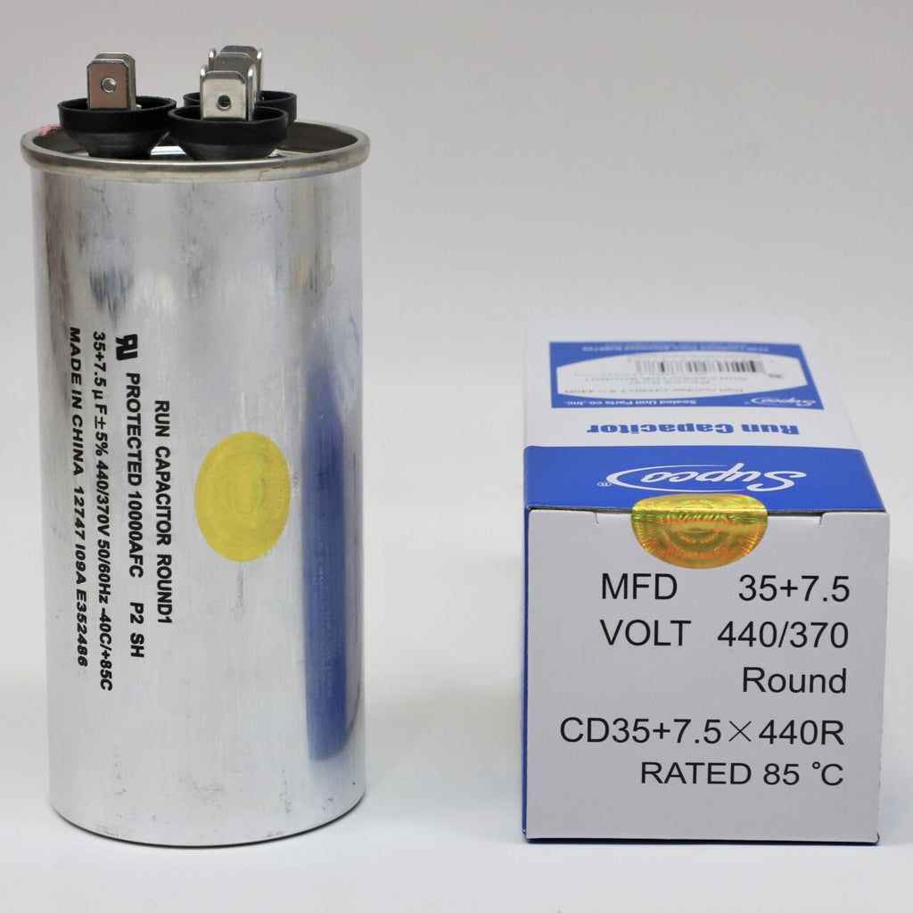 Supco CD35+7.5X440R HVAC Motor Round Dual Run Capacitor 35 + 7.5 MFD 440 Volts