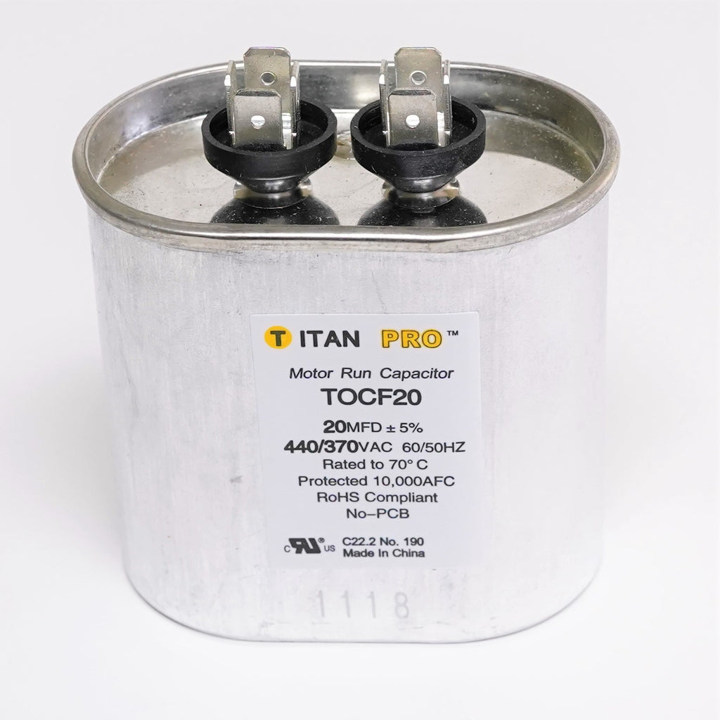 TitanPro TOCF20 HVAC Motor Run Oval Capacitor. 20 MFD/UF 440/370 Volts