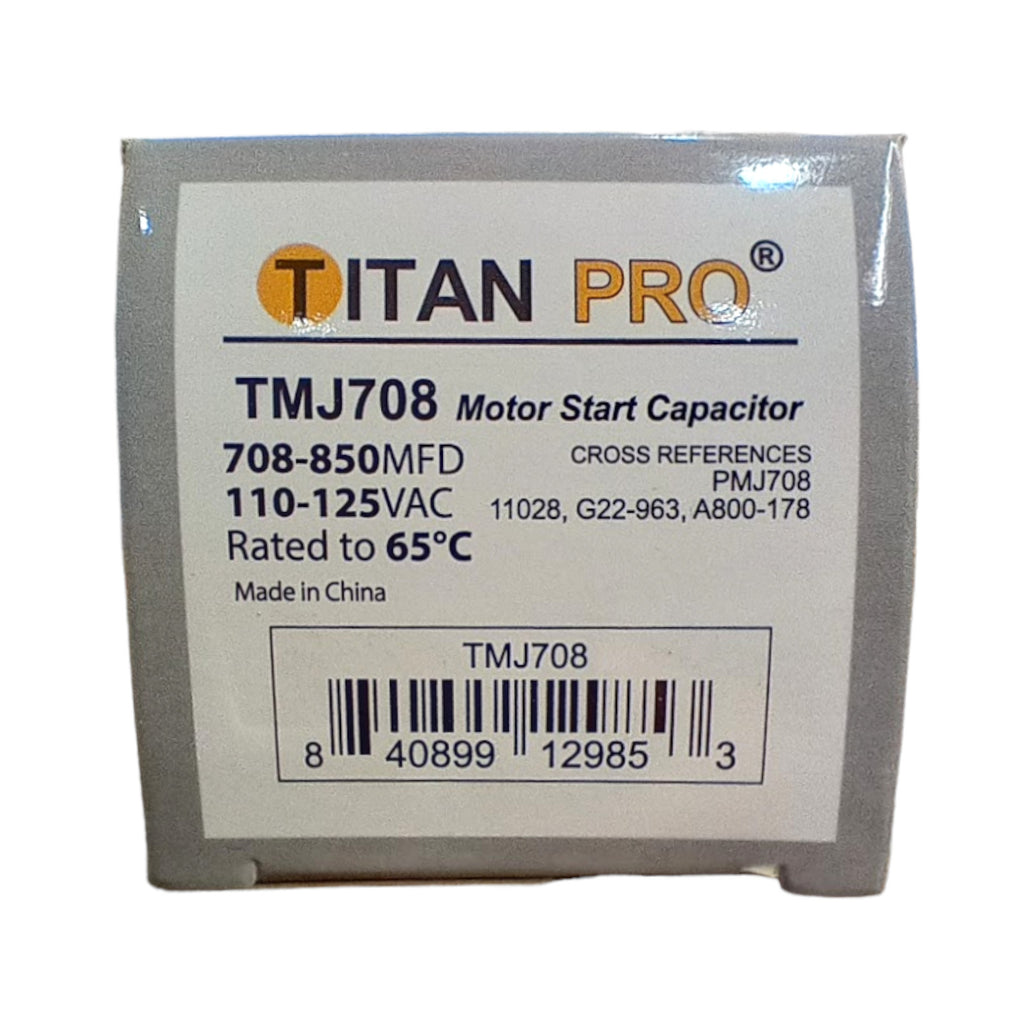 Titan Pro TMJ708 Motor Start Capacitor 708-850 MFD UF / 110-125 VAC