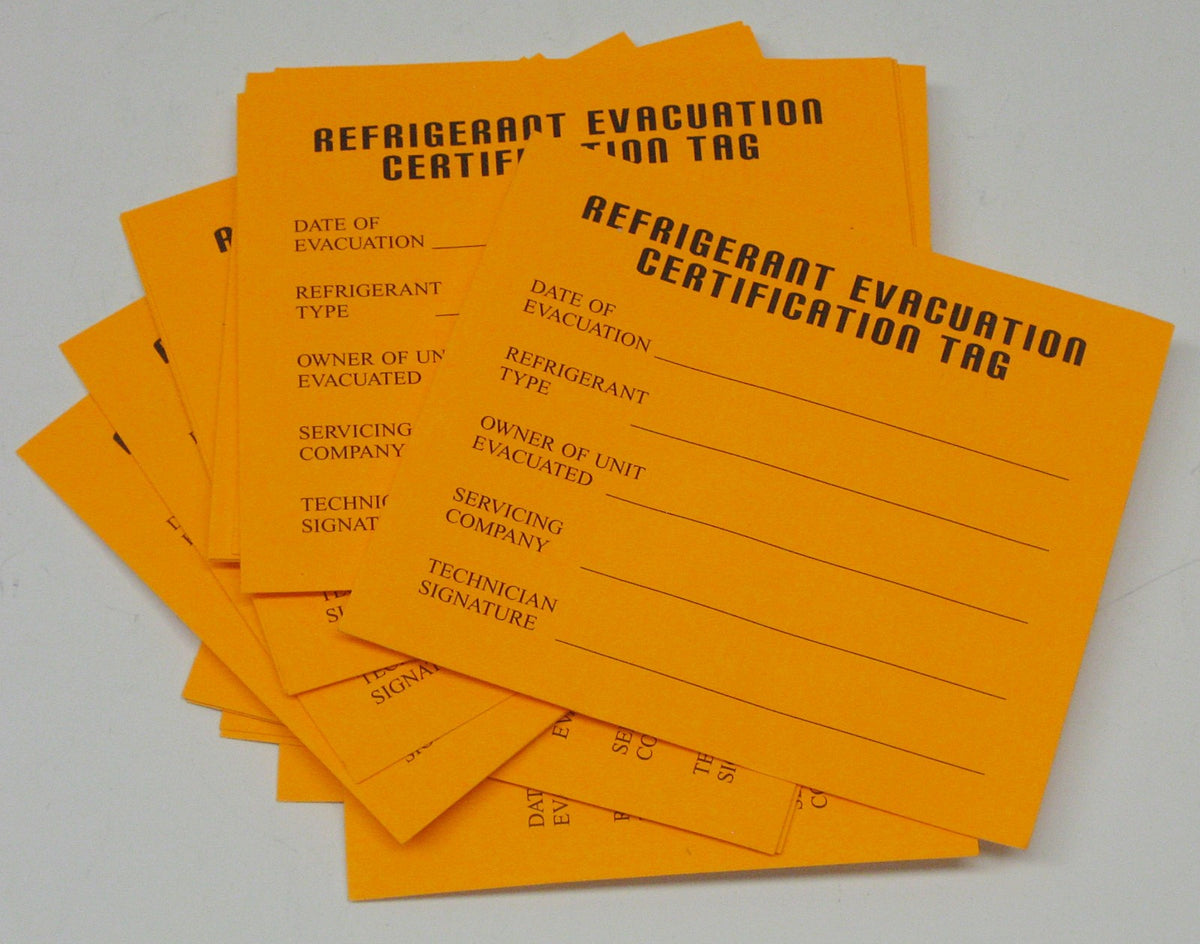 Refrigeration Evacuation Recover Cerification Tag Stickers 24 Pack