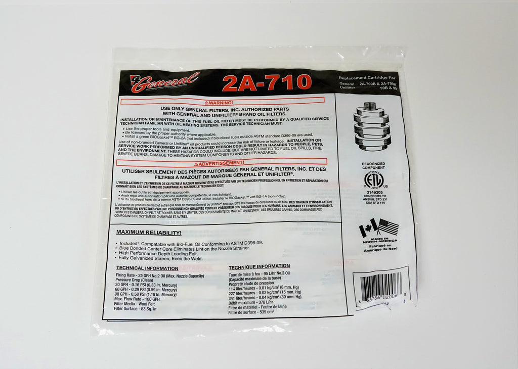 2A-710 General Furnace Fuel Oil Filter Wool Felt for 2A-700a 99 XF-1 S-252 F-400