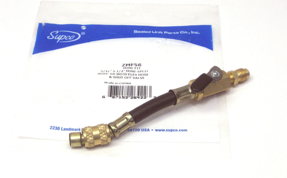 Supco ZMF56 Air Conditioner Mini Split Adapter 5/16 x 1/4 with Shut Off Valve