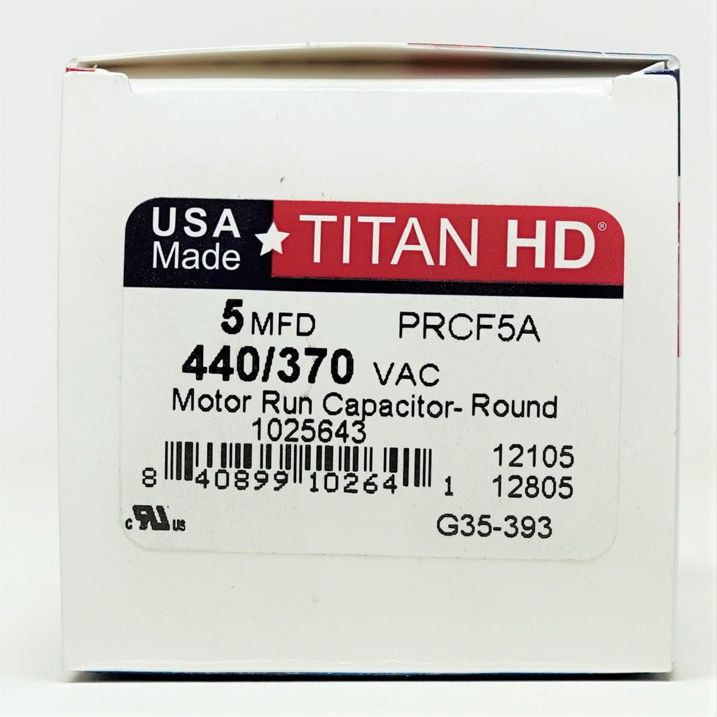 TitanHD PRCF5A American-Made HVAC Round Motor Run Capacitor 5 MFD/UF 440 Volts