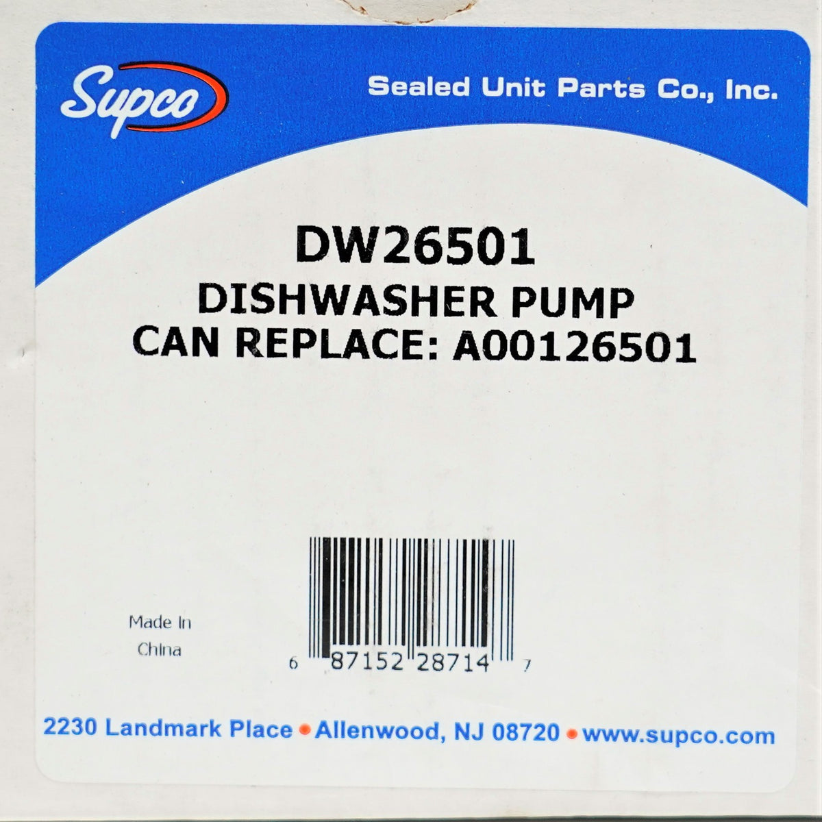 Supco DW2601 Dishwasher Drain Pump for A00126501 Electrolux Frigidaire
