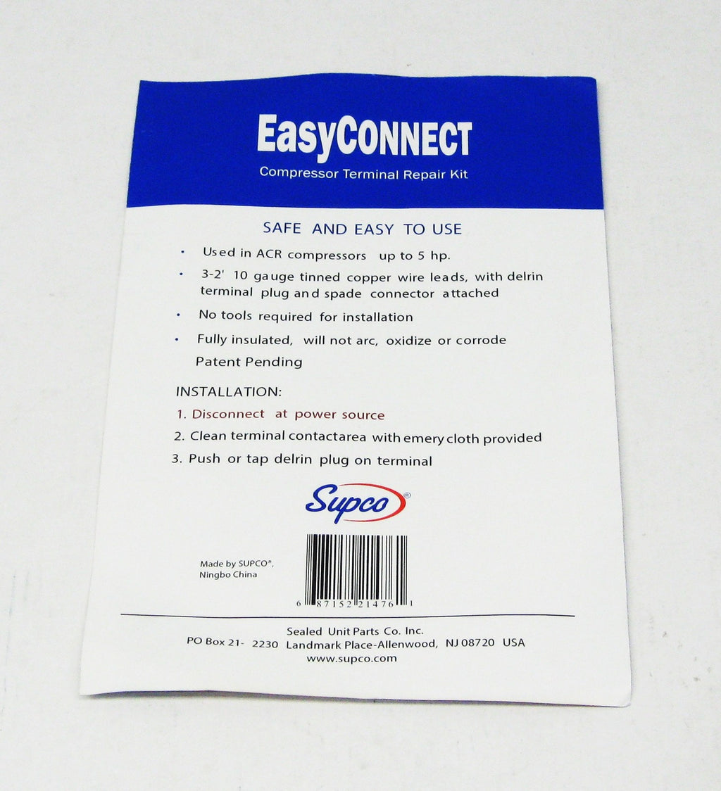EC10 Supco Easy Connect Compressor Terminal Repair Kit 3- 2' 10 AWG Wires