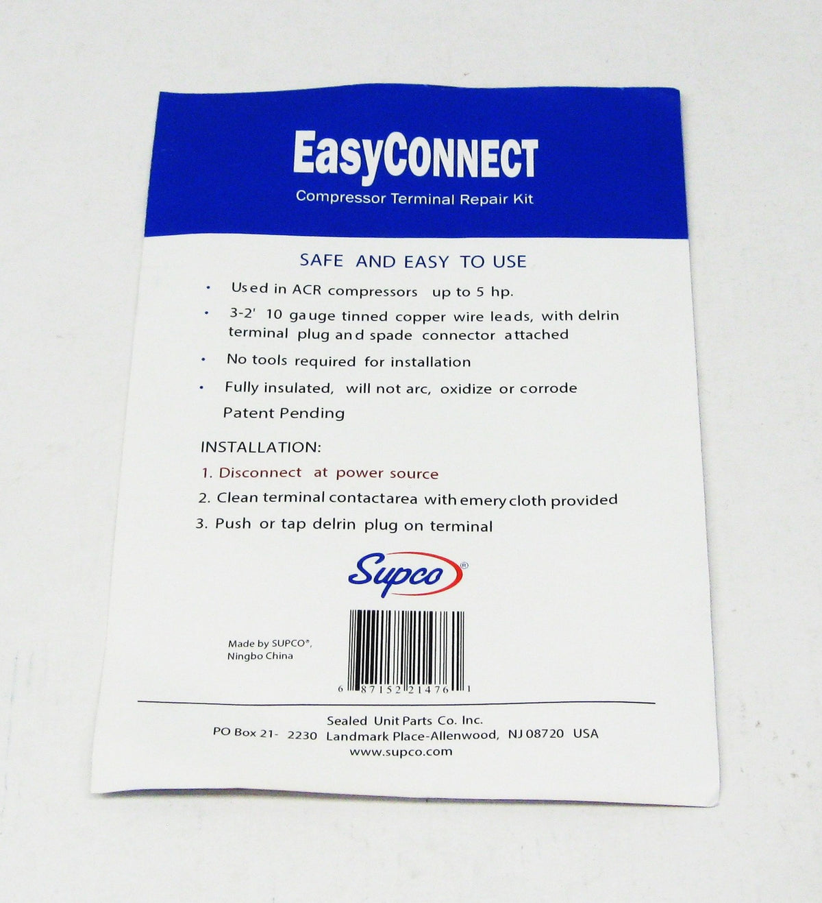 EC10 Supco Easy Connect Compressor Terminal Repair Kit 3- 2' 10 AWG Wires