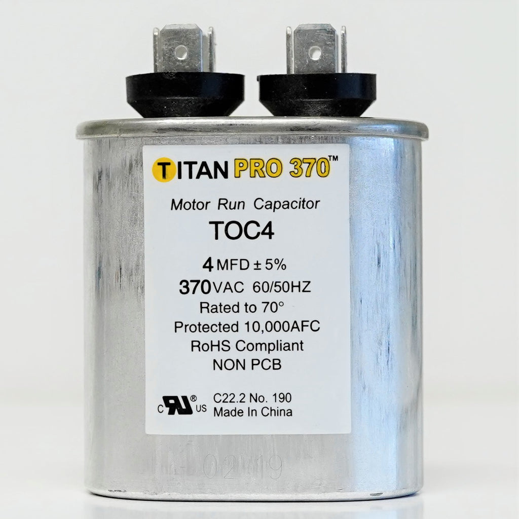 TitanPro TOC4 HVAC Oval Motor Run Capacitor 4 MFD/UF 370 Volts