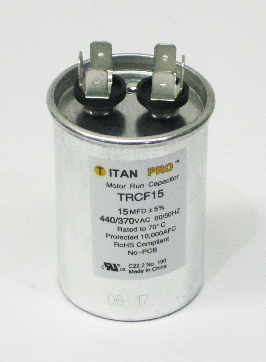 TitanPro TRCF15 HVAC Round Motor Run Capacitor. 15 MFD/UF 440/370 Volts