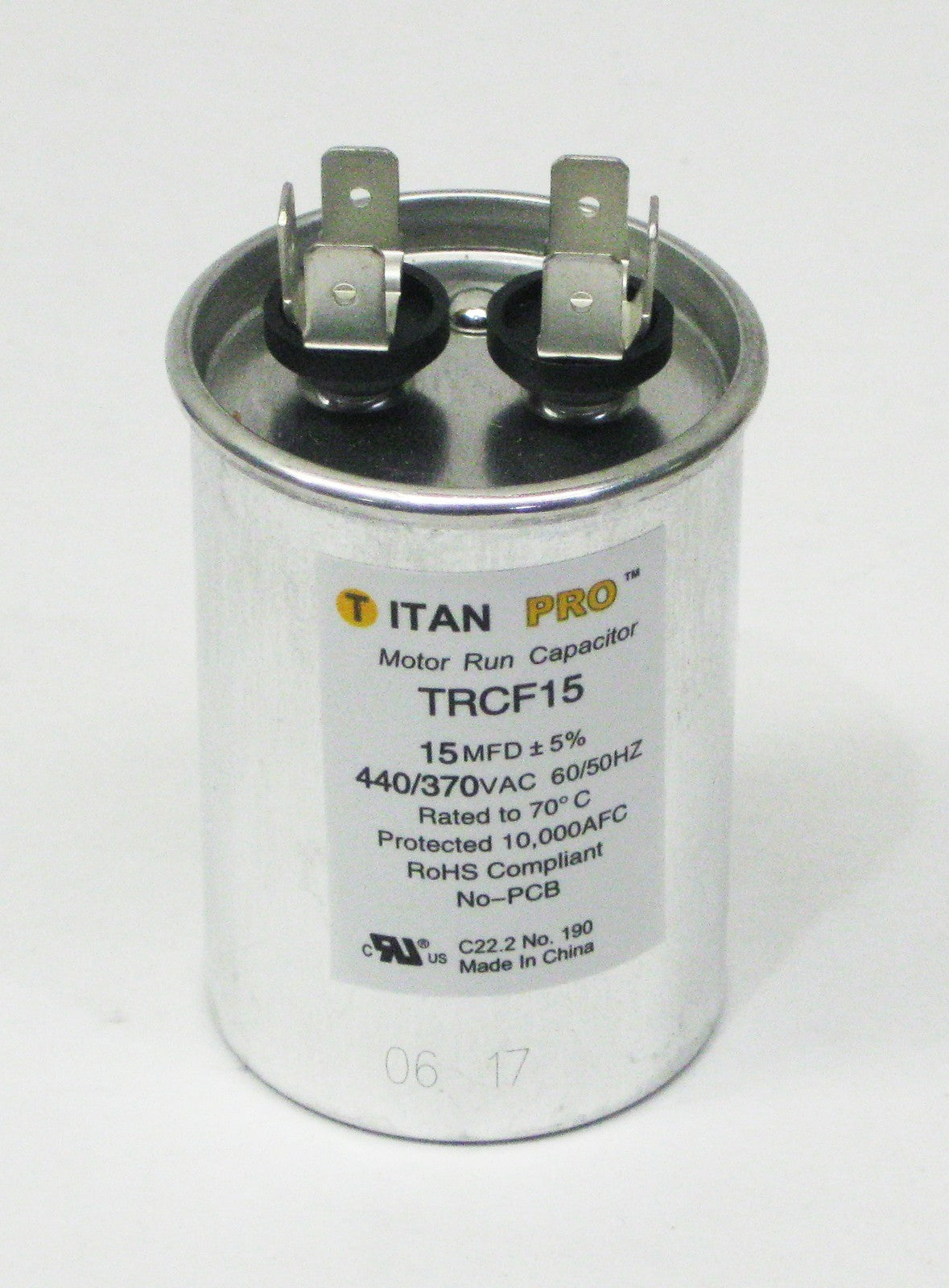 TitanPro TRCF15 HVAC Round Motor Run Capacitor. 15 MFD/UF 440/370 Volts