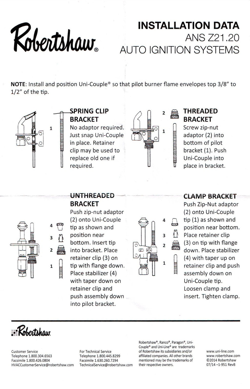 Robertshaw 1970-060 60" Thermocouple Threaded Uni-Couple with Zip Nut