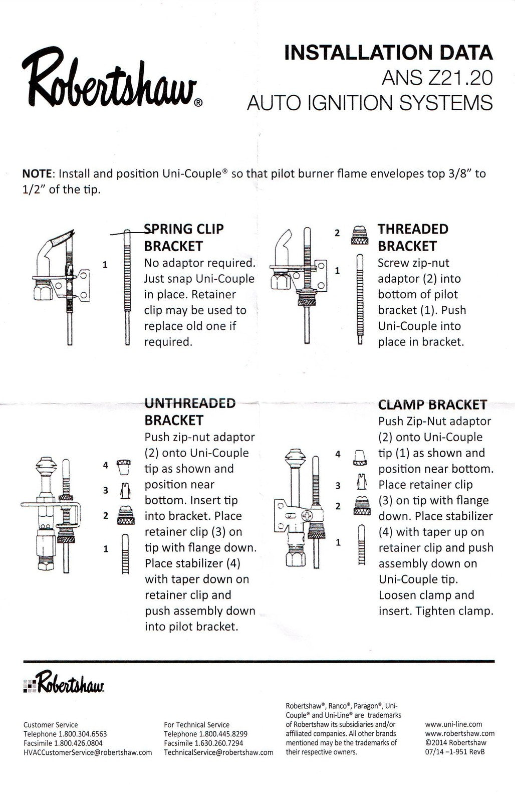 Robertshaw 1970-060 60" Thermocouple Threaded Uni-Couple with Zip Nut