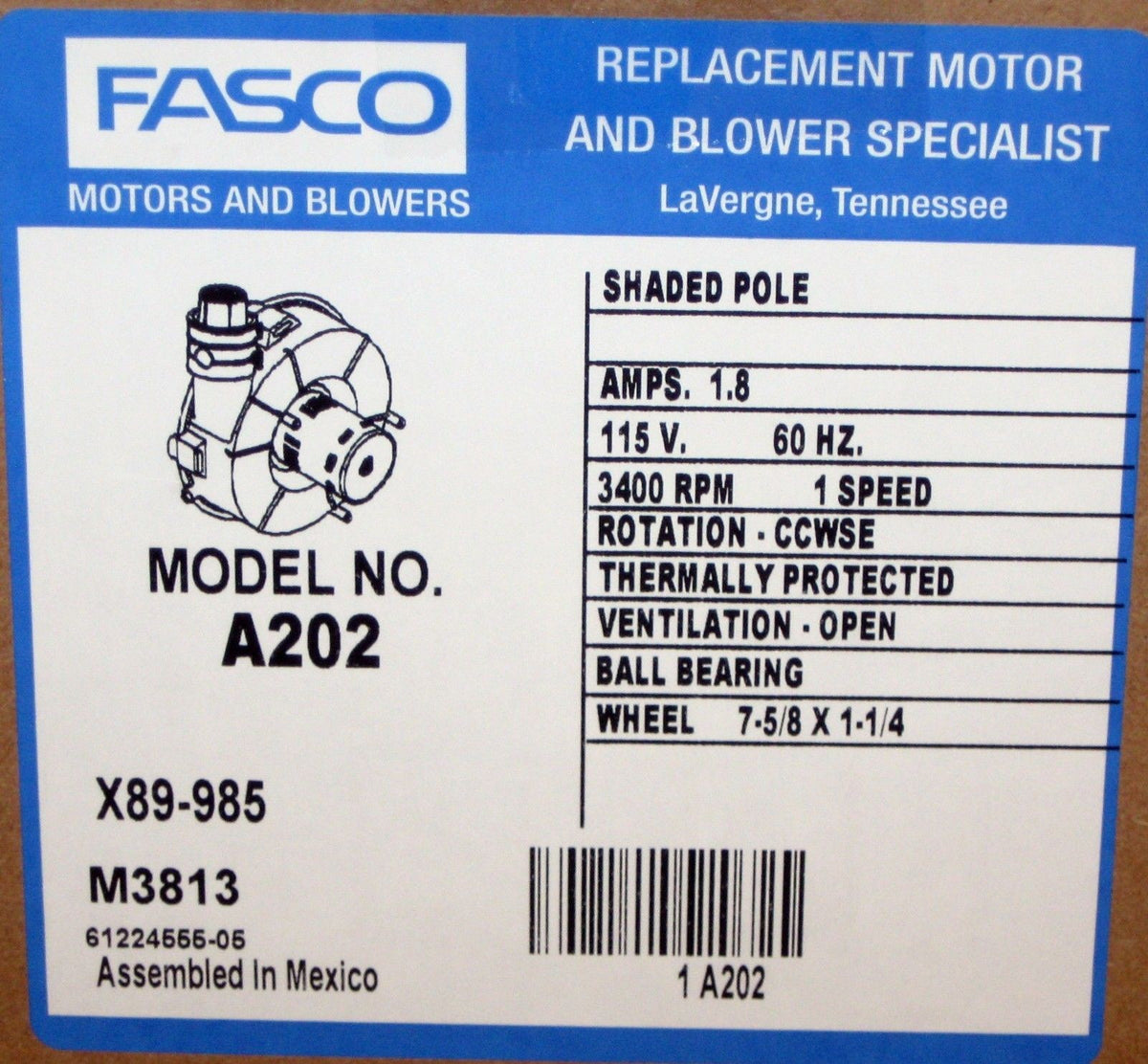 Fasco A202 Furnace Inducer Motor fits 7021-10602 7021-11106 45037-1P 46087-001