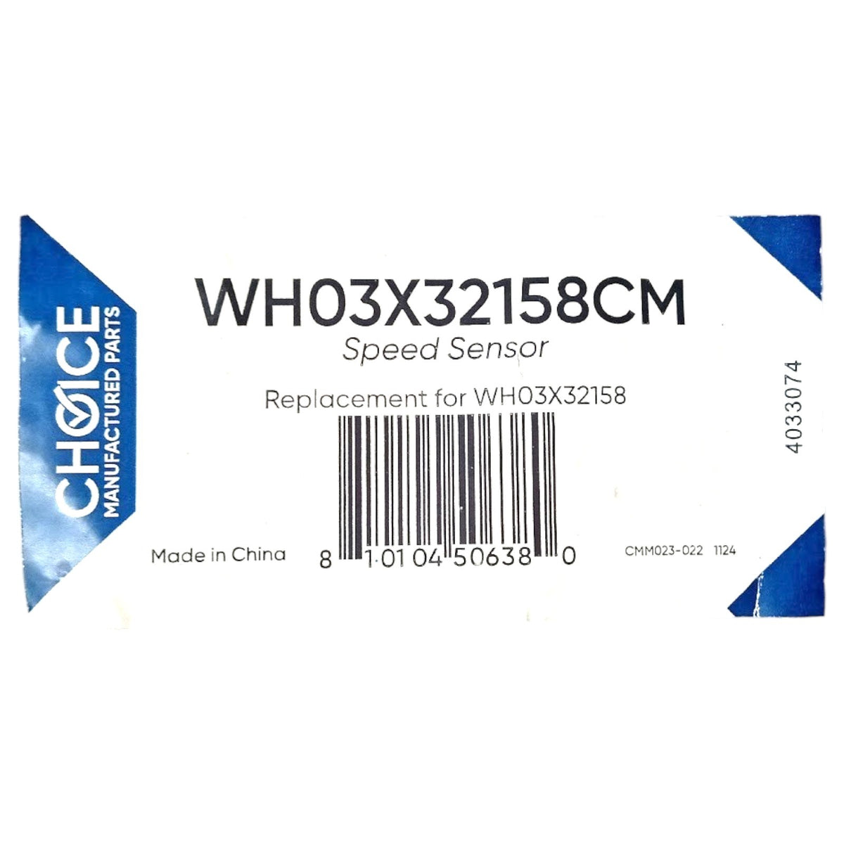 Choice Manufactured Parts number WH03X32158 Washer Speed Sensor for GE.