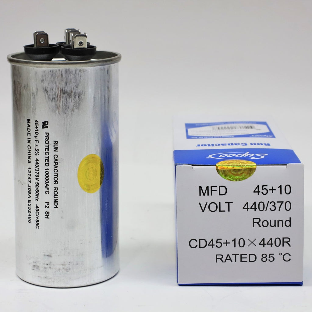 Supco CD45+10X440R HVAC Motor Round Dual Run Capacitor 45 + 10 MFD 440 Volts