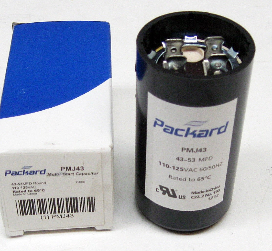 Packard PMJ43 Motor Start Capacitor. 43-53 MFD UF / 110-125 VAC