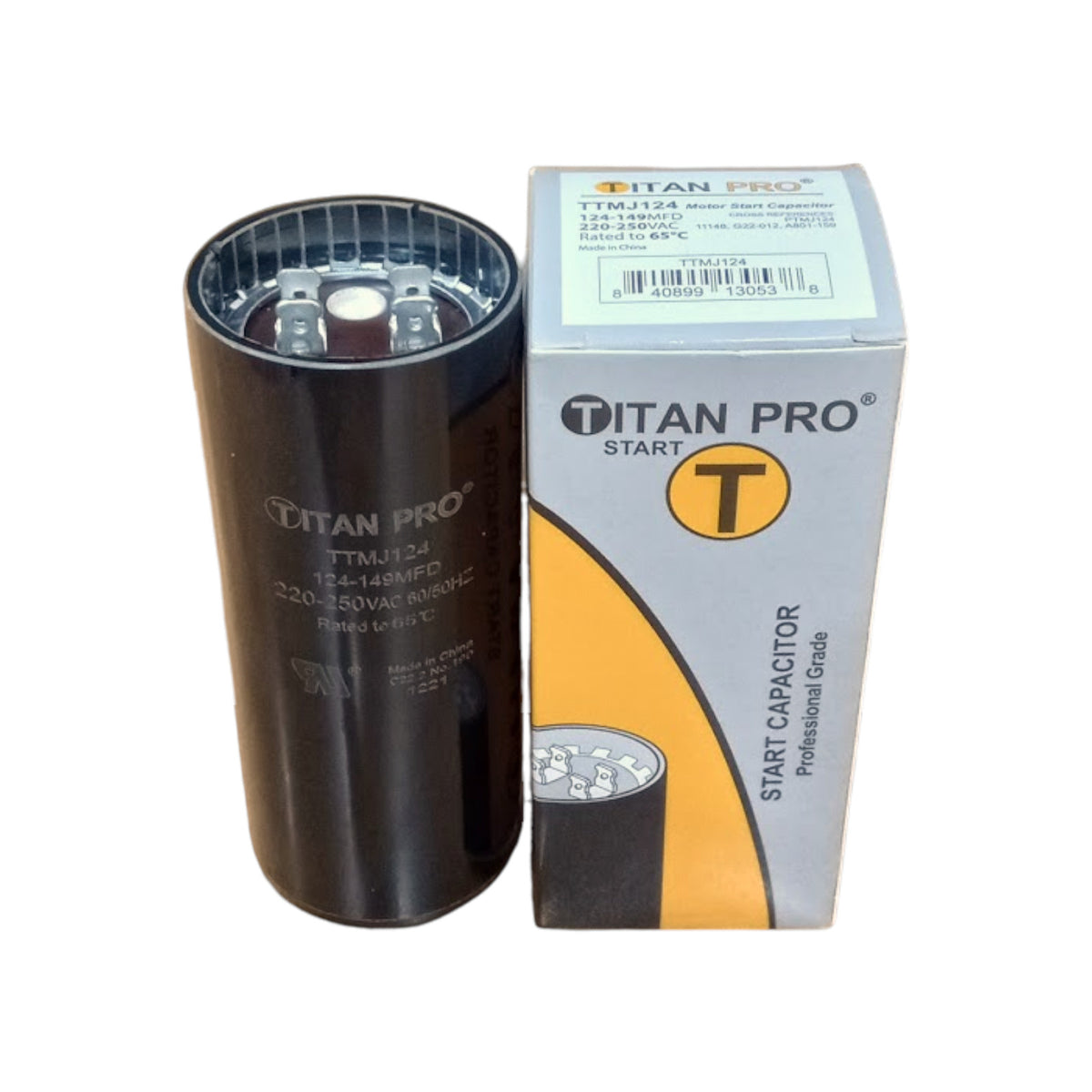 Titan Pro TTMJ124 Motor Start Capacitor 134-149 MFD UF / 220-250 VAC