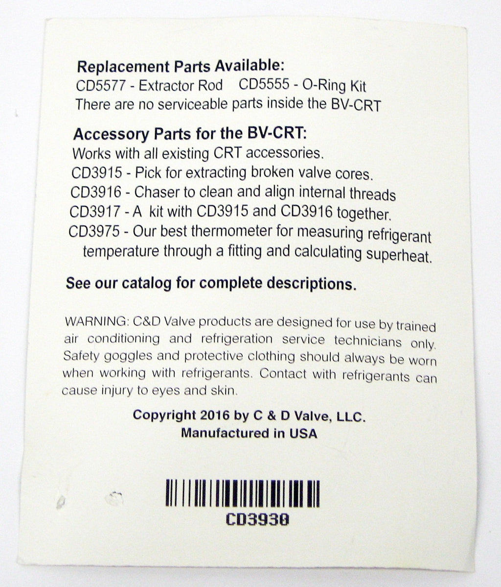 C&D Ball Valve Core Removal Tool for use on 1/4" flare access fitting CD3930