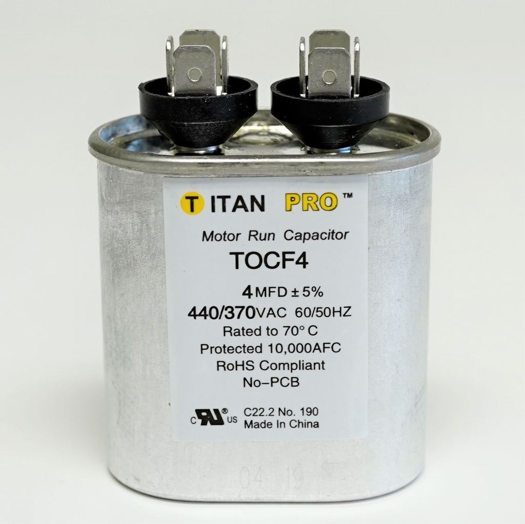 TitanPro TOCF4 HVAC Motor Run Oval Capacitor. 4 MFD/UF 440/370 Volts