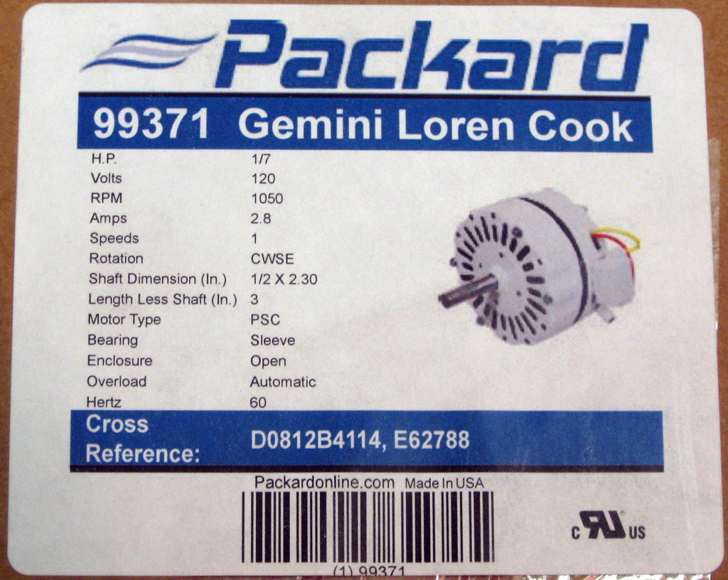 99371 Ventilator Motor for Gemini Loren Cook LL Building V909371 V909336 E62788