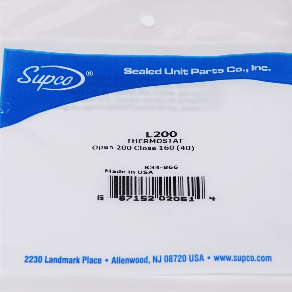 Supco L200-40. L200 Heater Limit Thermostat Thermodisc Open On Rise