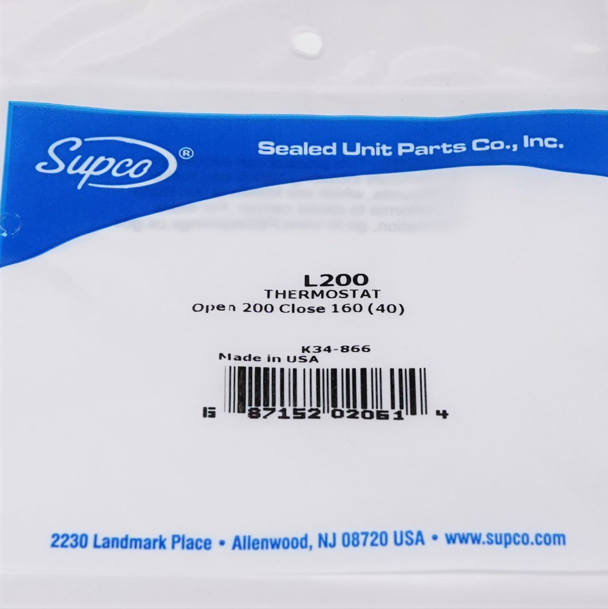 Supco L200-40. L200 Heater Limit Thermostat Thermodisc Open On Rise