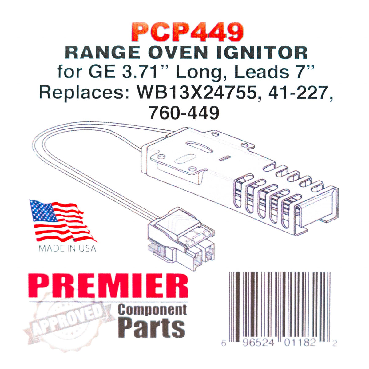 Premier Range Oven Stove Igniter for GE WB13X24755 Made in USA!