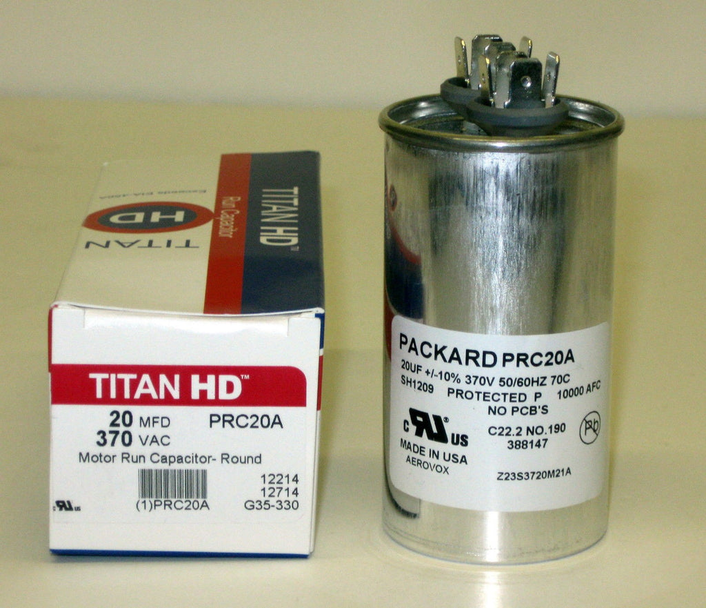 TitanHD PRC20A American-Made HVAC Round Motor Run Capacitor 20 MFD/UF 370 Volts