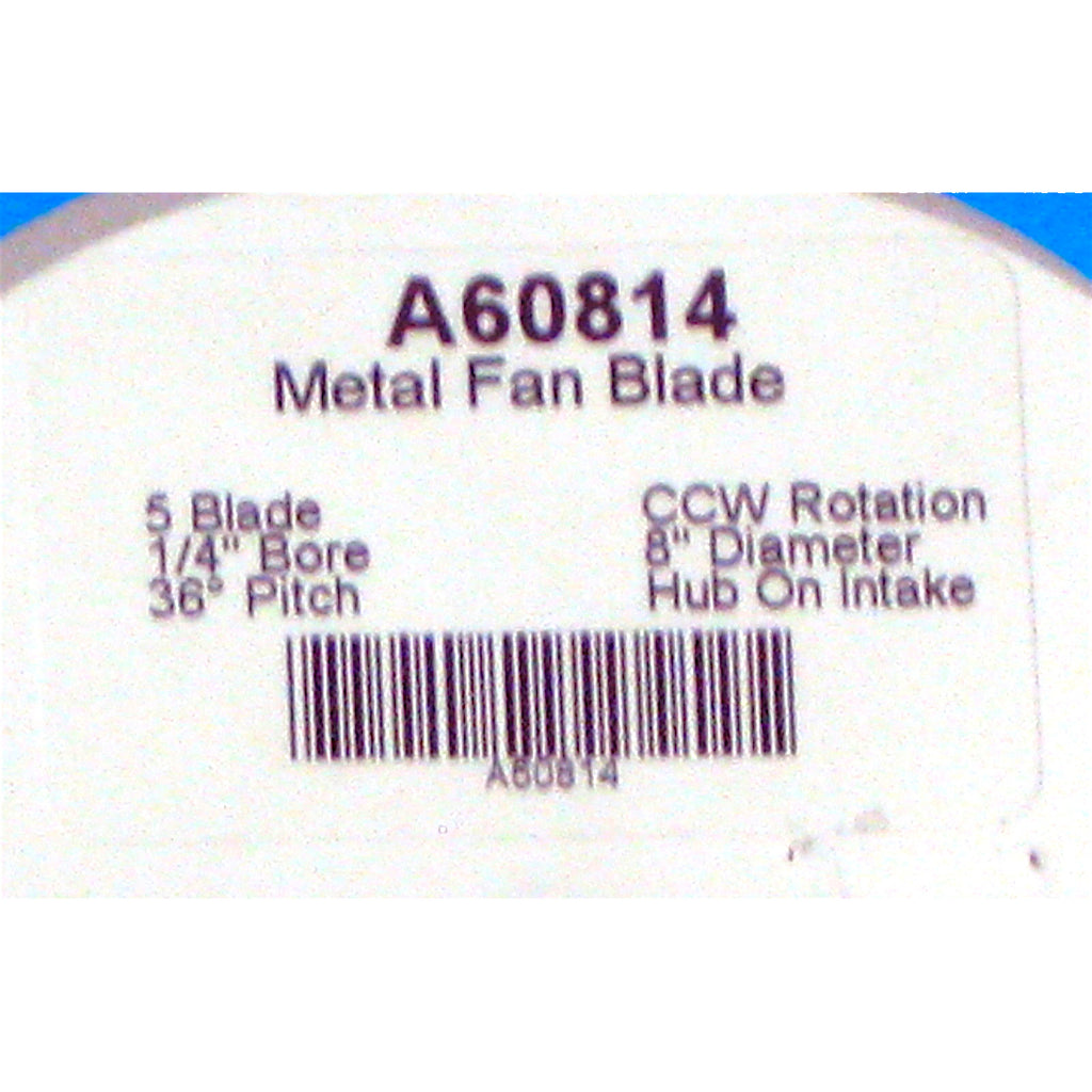 A60814 Metal Fan Blade 8" Diameter 5 Blades 1/4" Bore Hub CCW 36 Degree Prop