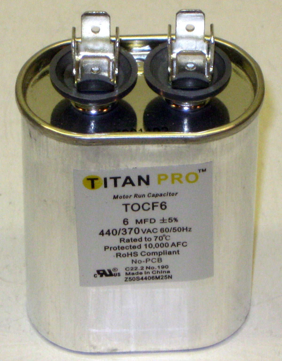 TitanPro TOCF6 HVAC Motor Run Oval Capacitor. 6 MFD/UF 440/370 Volts
