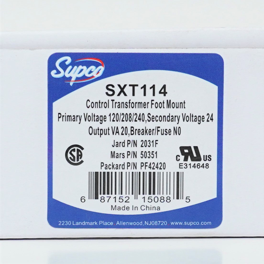 Supco SXT114 20VA HVAC Transformer 120/208/240 Volts x 24 Volt Foot Mount
