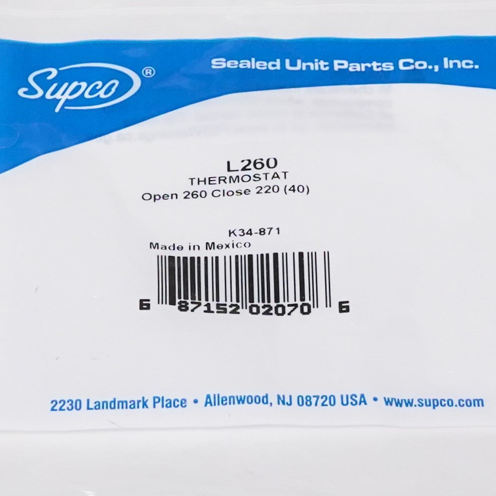 Supco L260-40 Heater Limit Thermostat Thermodisc Open On Rise