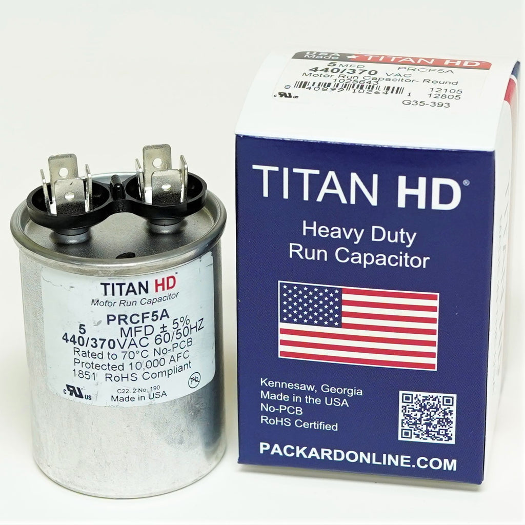 TitanHD PRCF5A American-Made HVAC Round Motor Run Capacitor 5 MFD/UF 440 Volts