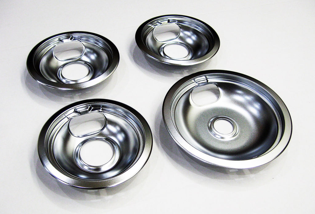 Range Burner Drip Bowl Set for Whirlpool 3 of W10196406 1 of W10196405 Chrome