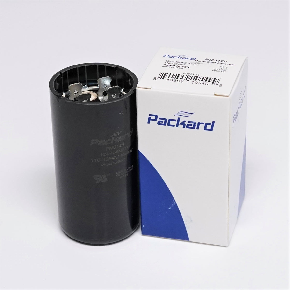 Packard PMJ124 Motor Start Capacitor 124-149 MFD UF / 110-125 VAC