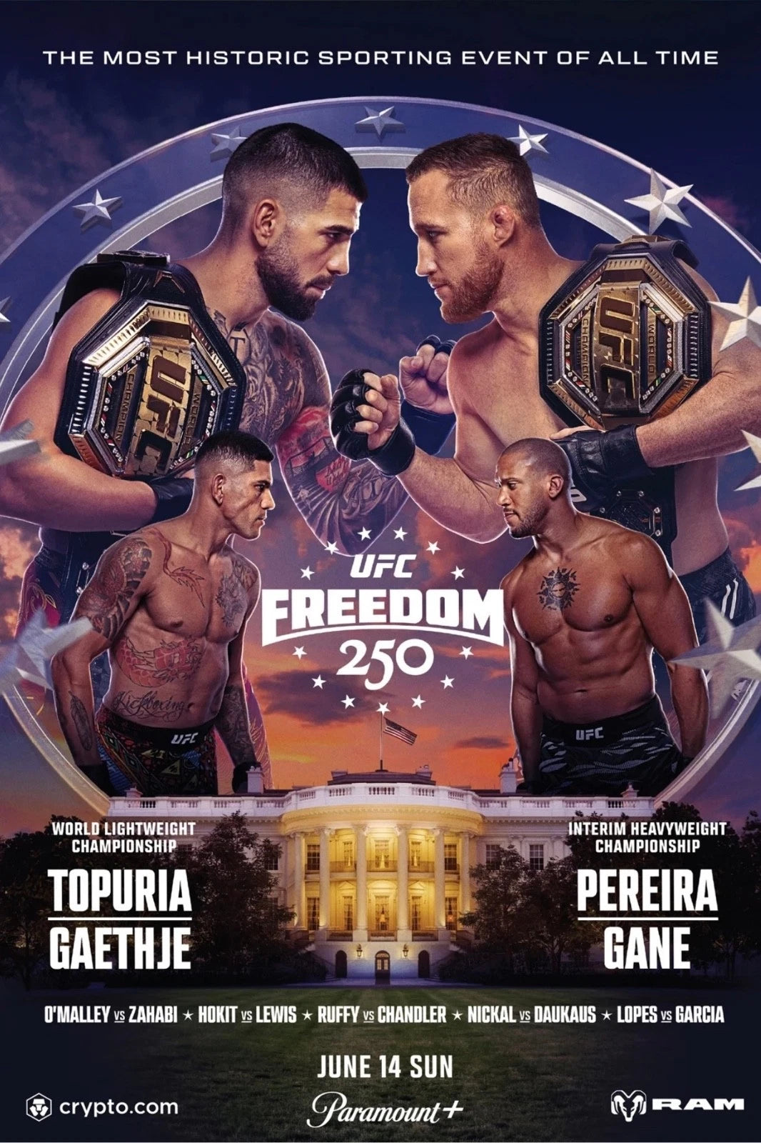 UFC Freedom 250 Topuria vs. Gaethje Reprint 12x18 - Poster | Canvas Wall Art Print