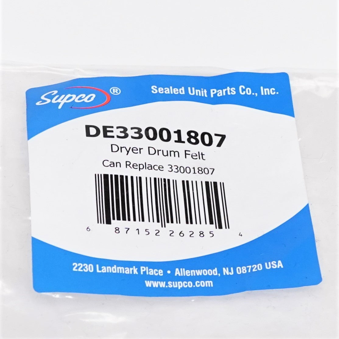 Supco DE33001807 Dryer Drum Felt Replacement for Whirlpool 33001807