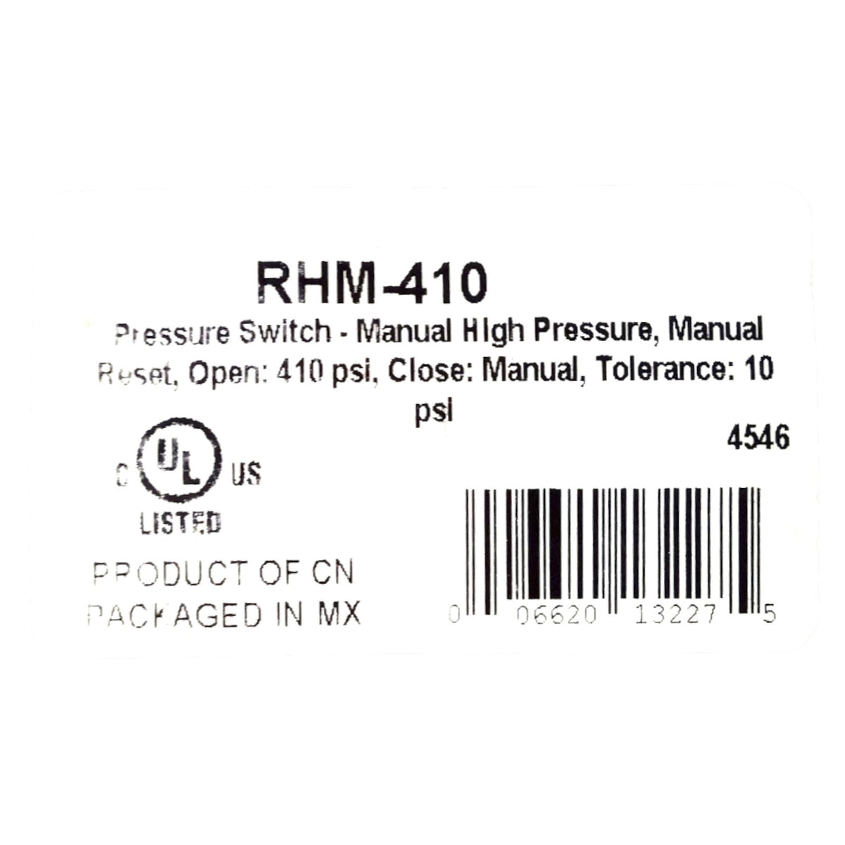 Ranco RHM-410 High Pressure Switch Open 410 PSI Close Manual HVAC Refrigeration
