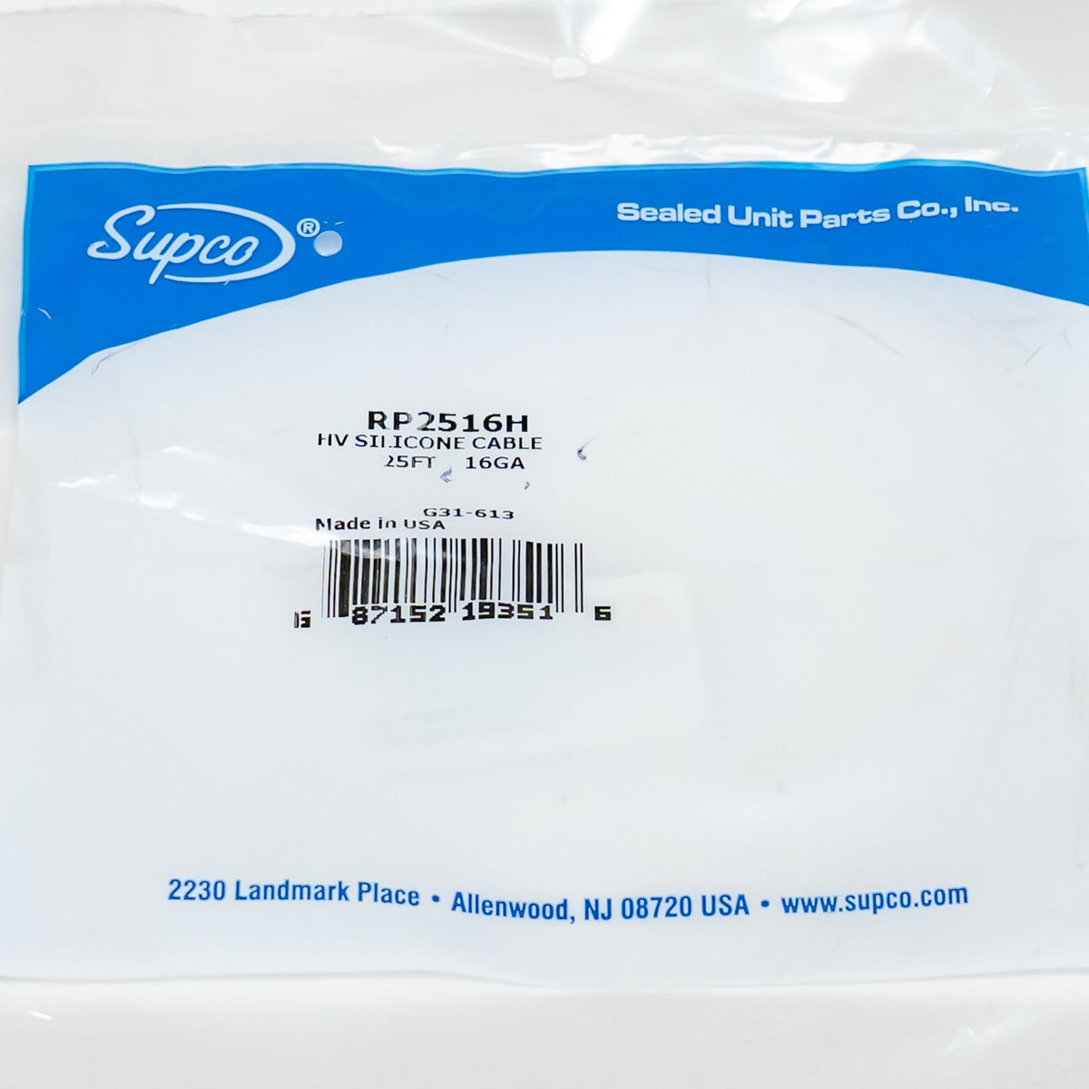 Supco RP2516H HV High Voltage Silicone Ignition Wire 25' 16 Gauge Single Strand