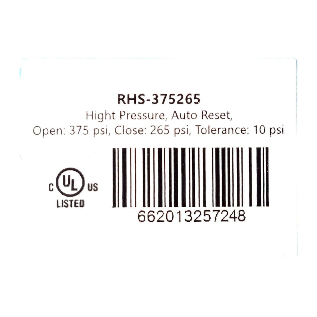 Ranco RHS-375265 High Pressure Switch Open 375 Close 265 PSI HVAC Refrigeration