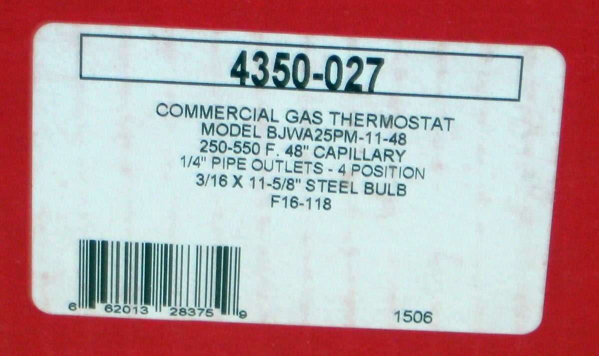4350-027 Robertshaw Commercial Gas Oven Thermostat for BJWA 46-1037 1035699