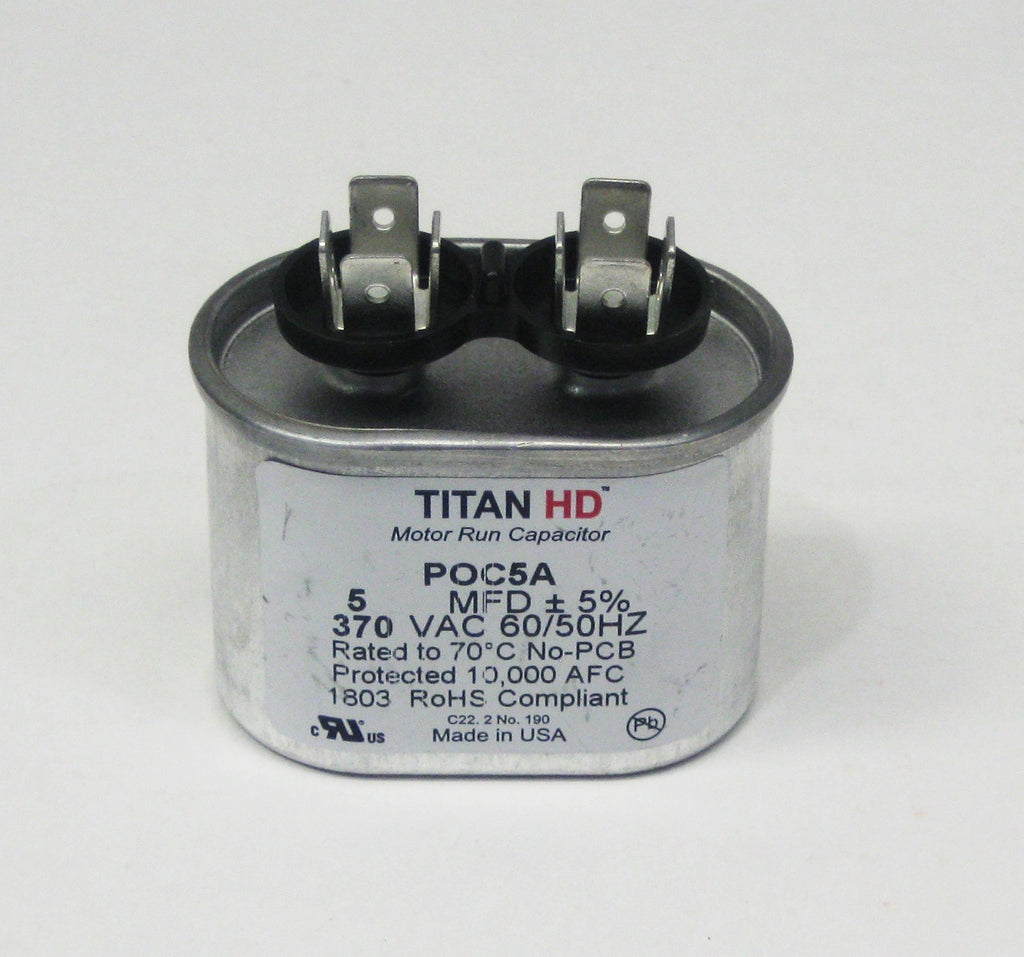 TitanHD POC5A American-Made HVAC Oval Motor Run Capacitor. 5 MFD/UF 370 Volts
