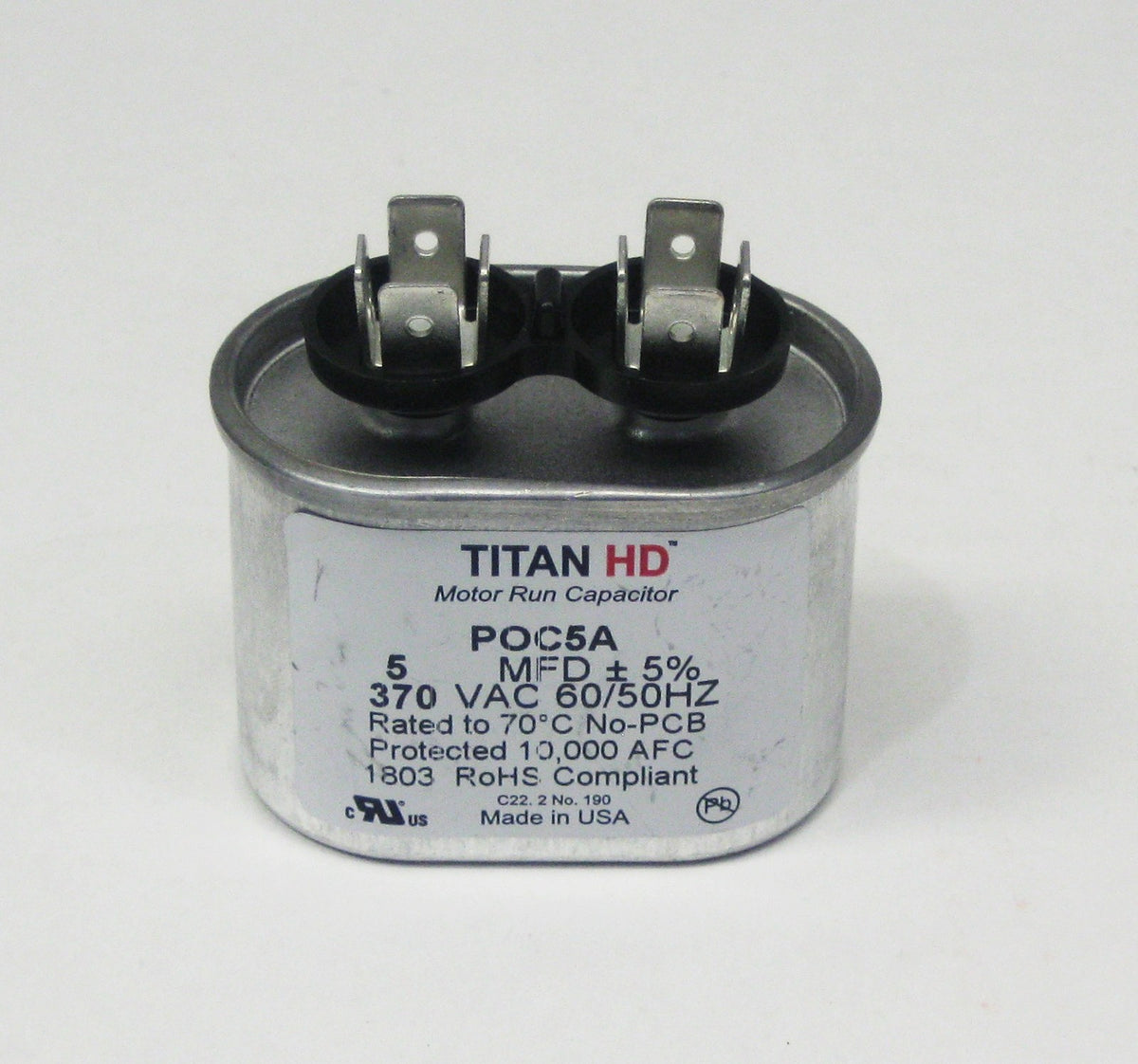 TitanHD POC5A American-Made HVAC Oval Motor Run Capacitor. 5 MFD/UF 370 Volts