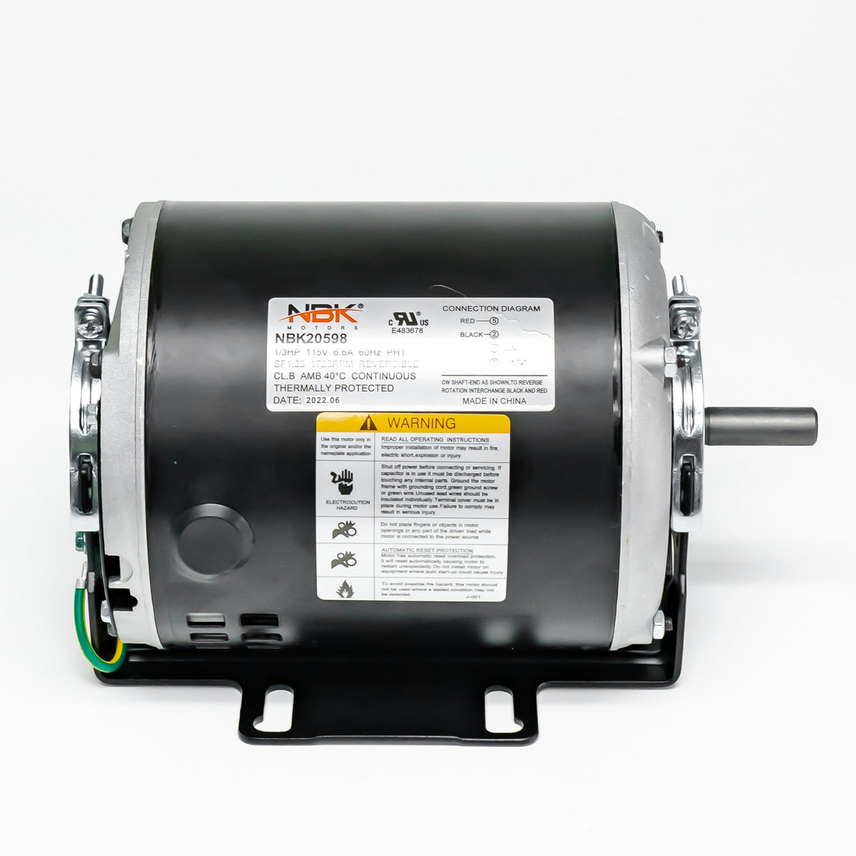 NBK 20598 Belt Drive Motor 1/3 HP 1725 RPM 115 Volts BB Replacement for GF2034