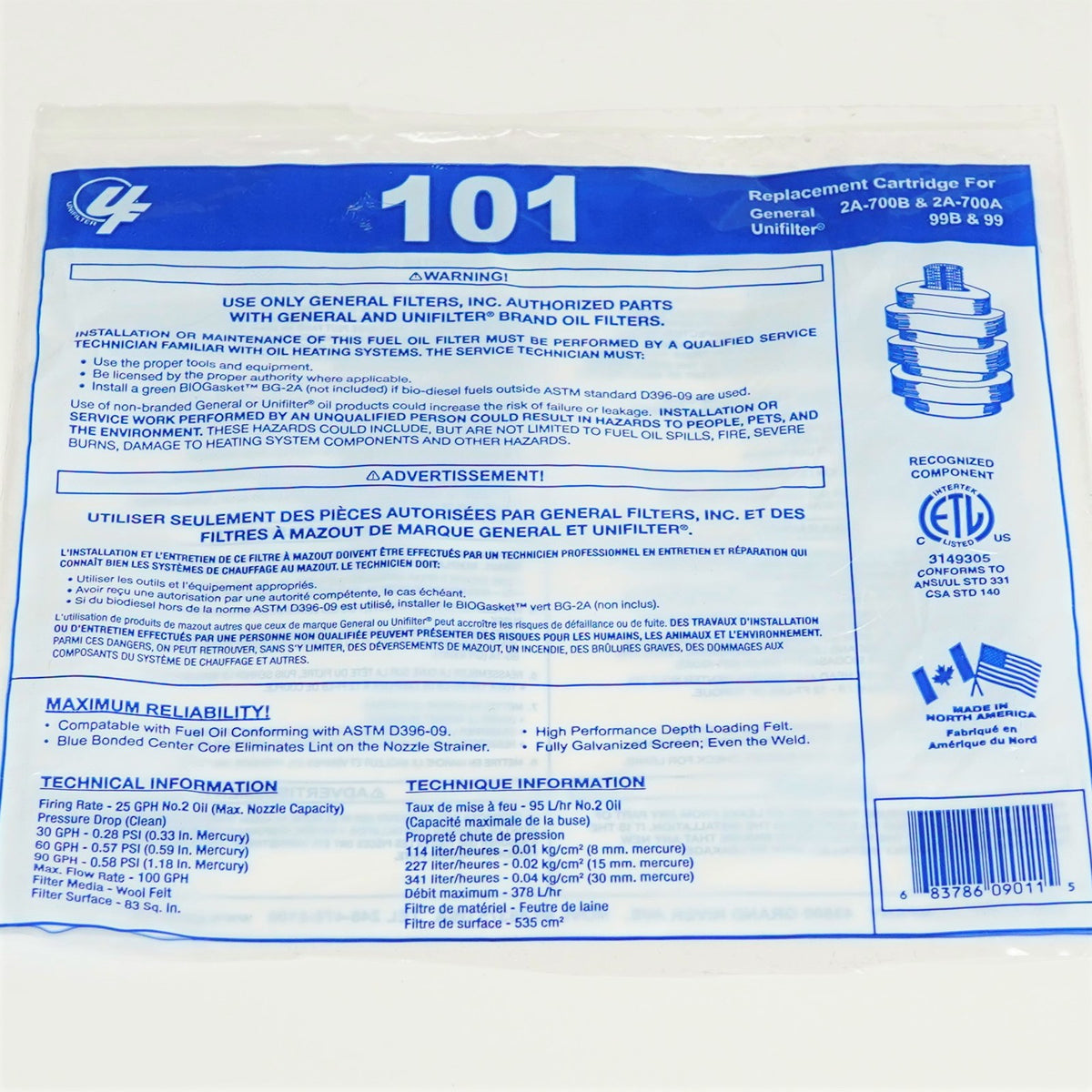 101 Unifilter Furnace Fuel Oil Filter Wool Felt for 2A-700 99 XF-1 S252 F400