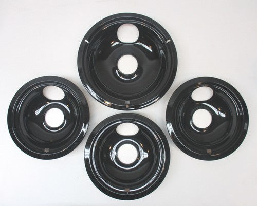Range Stove Black Porcelain Drip Pans Burner Bib Bowls Set 3 and 1