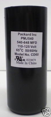 Packard PMJ540 Motor Start Capacitor. 540-648 MFD UF / 110-125 VAC